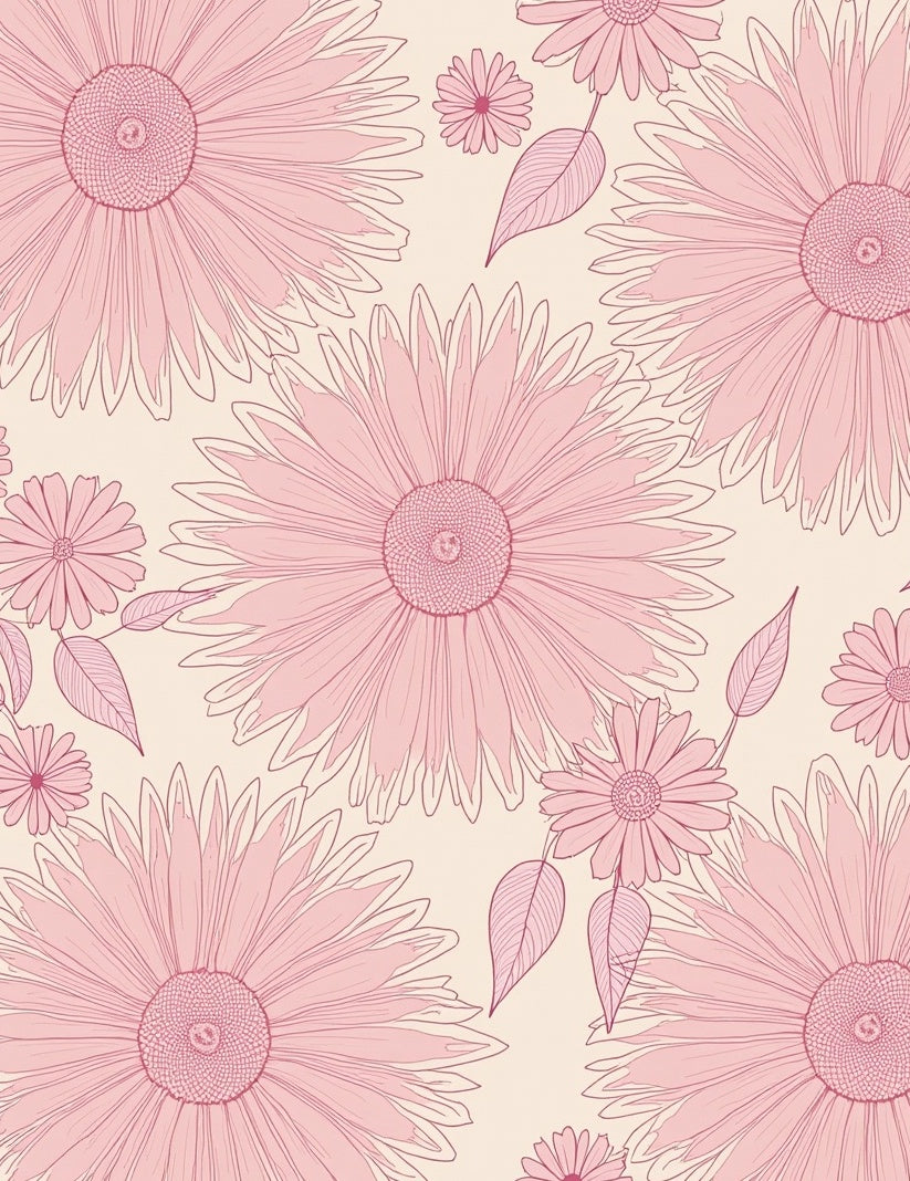 Pink Cream Daisy Outline Rug