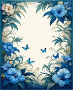 Tropical Blue Flower Butterfly Art Rug