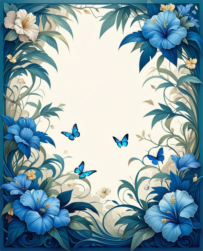 Tropical Blue Flower Butterfly Art Rug