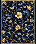 Floral Vines Gold Blue Pattern Rug