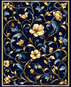Floral Vines Gold Blue Pattern Rug