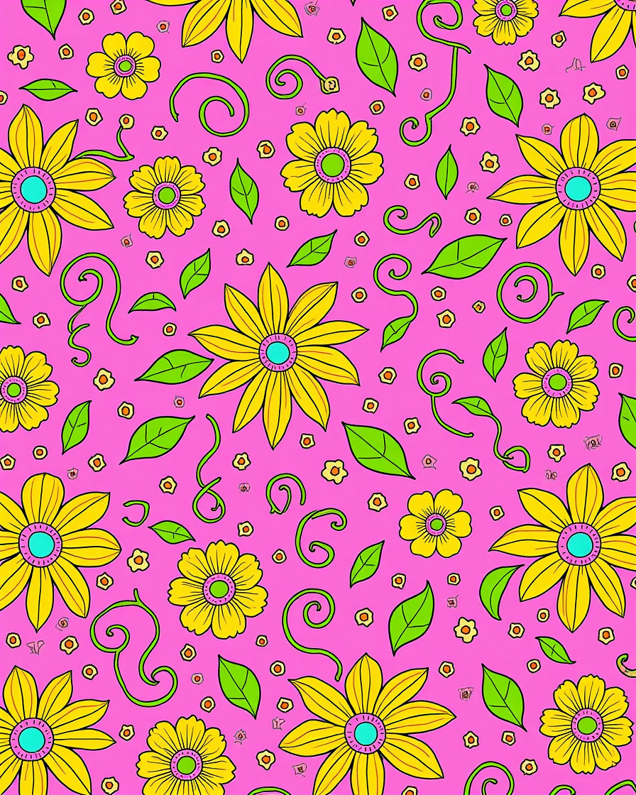 Vibrant Yellow Pink Flower Garden Rug