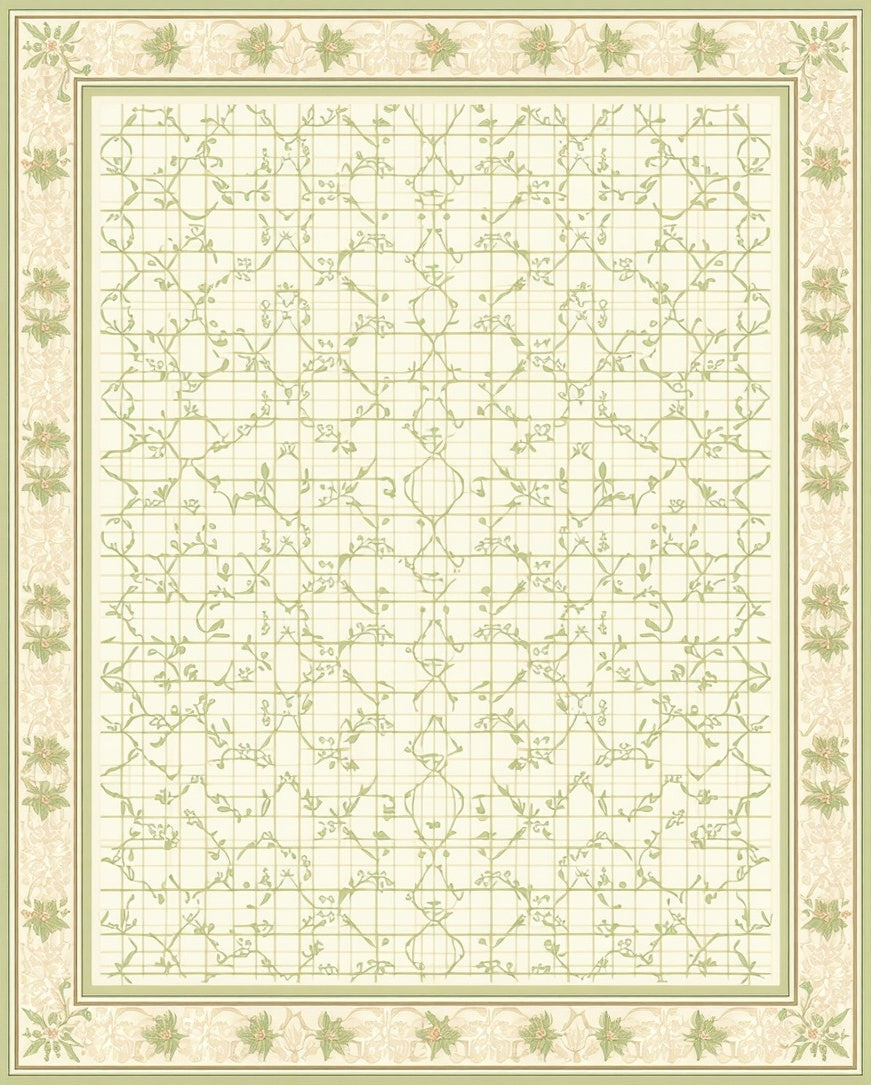 Delicate Floral Vines Lattice Pattern Rug