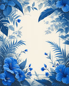 Vibrant Blue Floral Leaves Pattern Rug