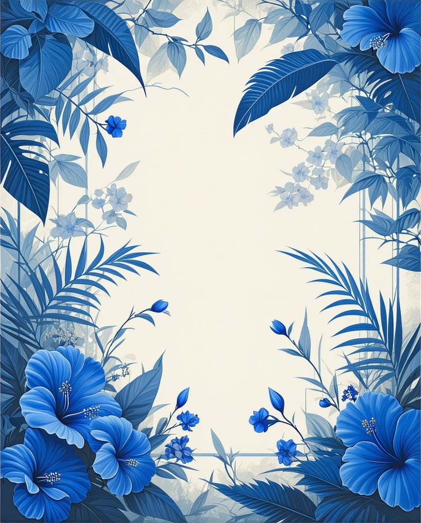 Vibrant Blue Floral Leaves Pattern Rug