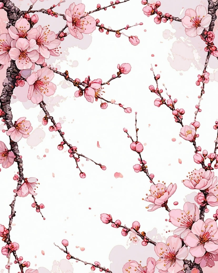 Pink Cherry Blossom Floral Pattern Rug