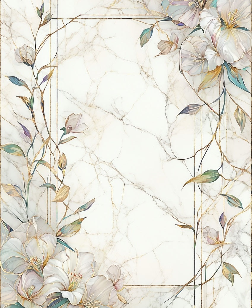Floral Botanical Marble Inspired Art Rug