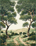 Lush Trees Pathways Countryside Scene Rug