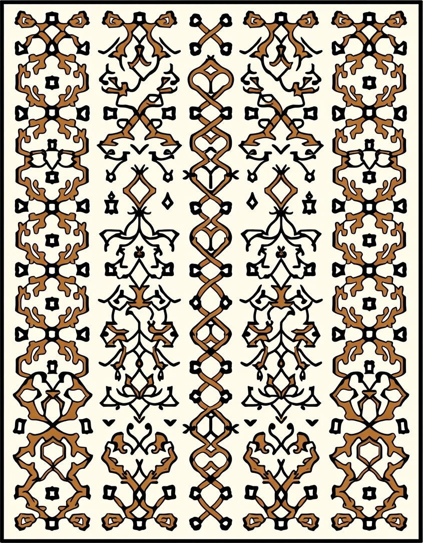 Brown Black Intricate Scrollwork Design Rug