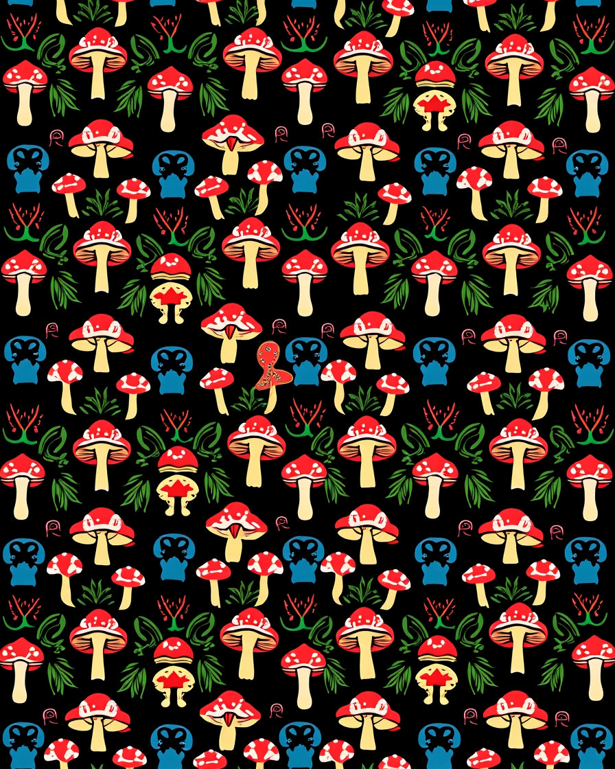 Whimsical Mushroom Forest Pattern Rug
