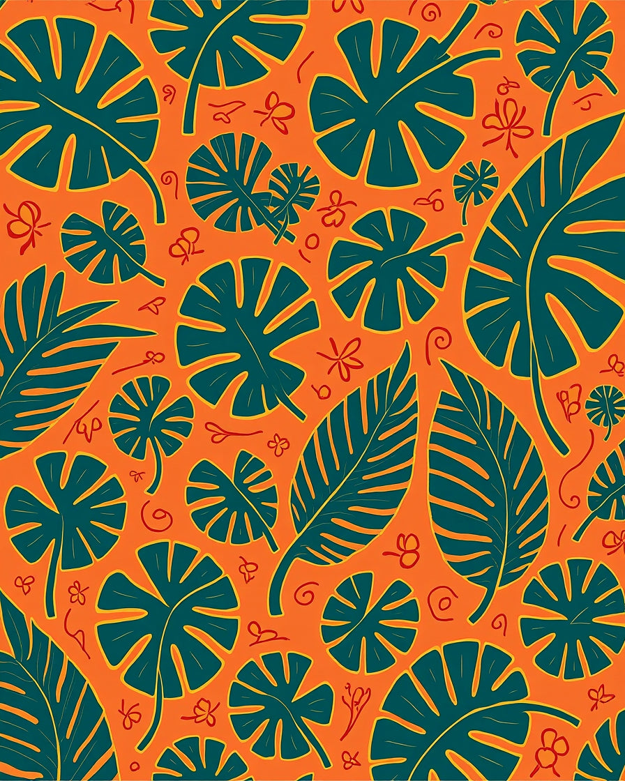 Tropical Leaf And Flower Pattern Rug