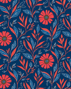 Coral Blue Blooming Floral Pattern Rug