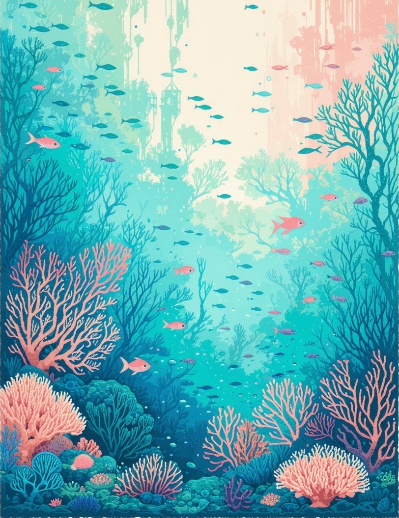 Underwater Coral Reef Fish Pattern Rug
