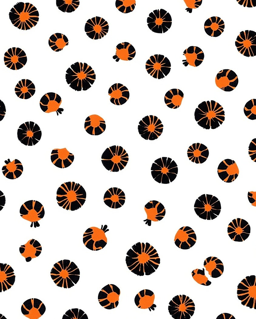 Orange Black Floral Round Pattern Rug