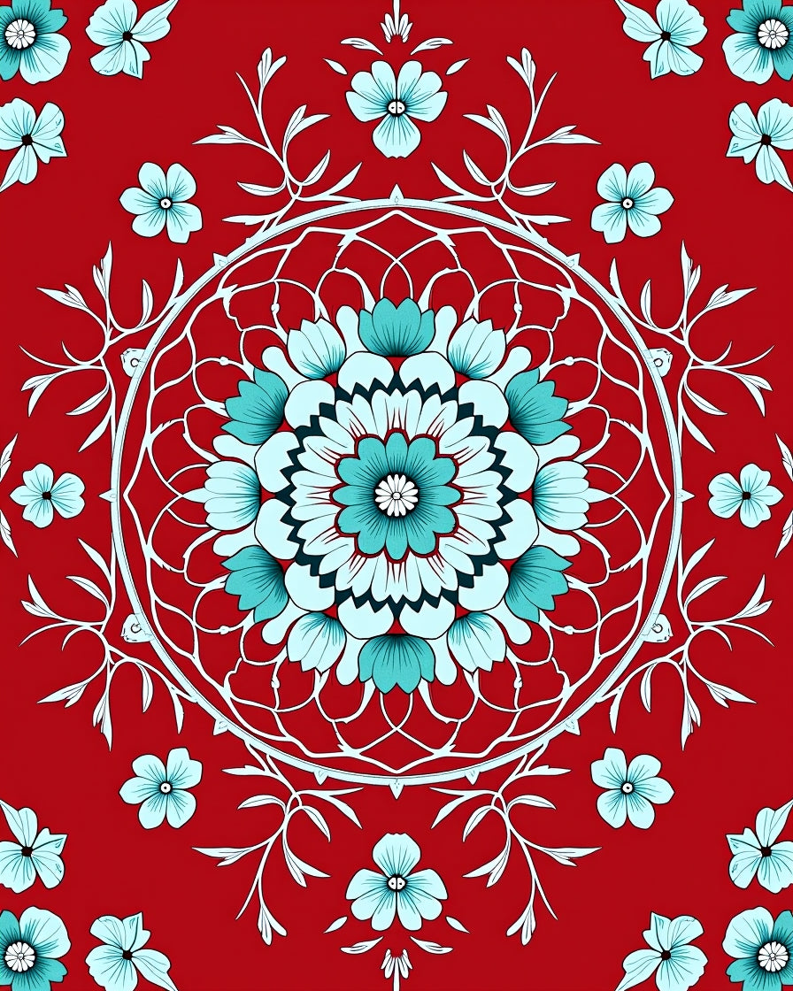 Red Floral Mandala Pattern Rug