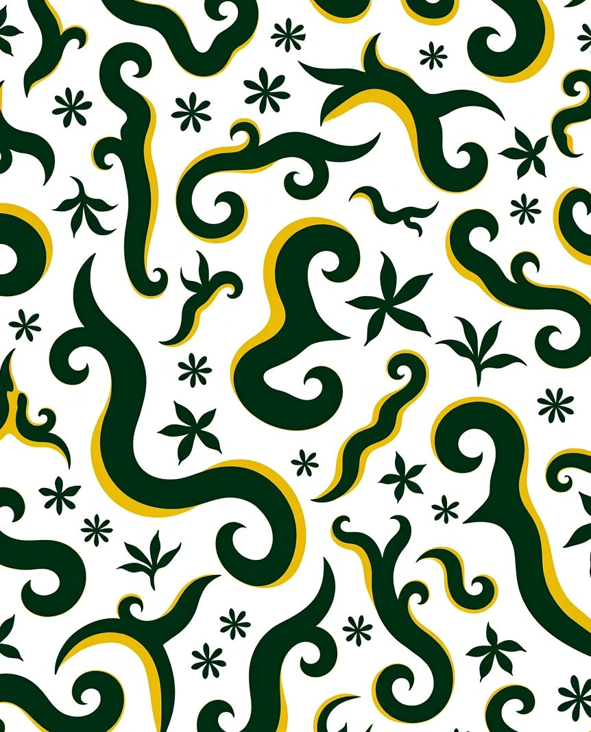 Green and Gold Swirl Floral Pattern Rug
