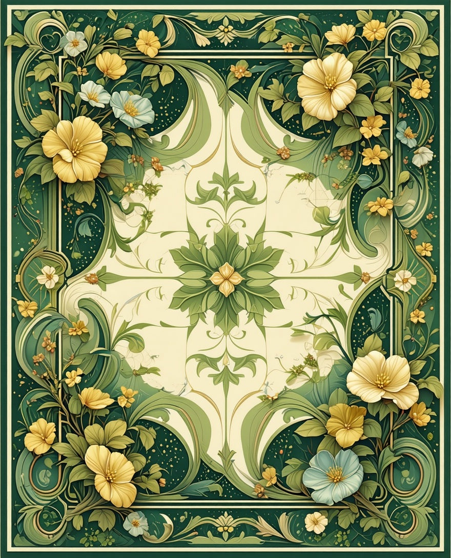 Art Nouveau Floral Swirls Pattern Rug