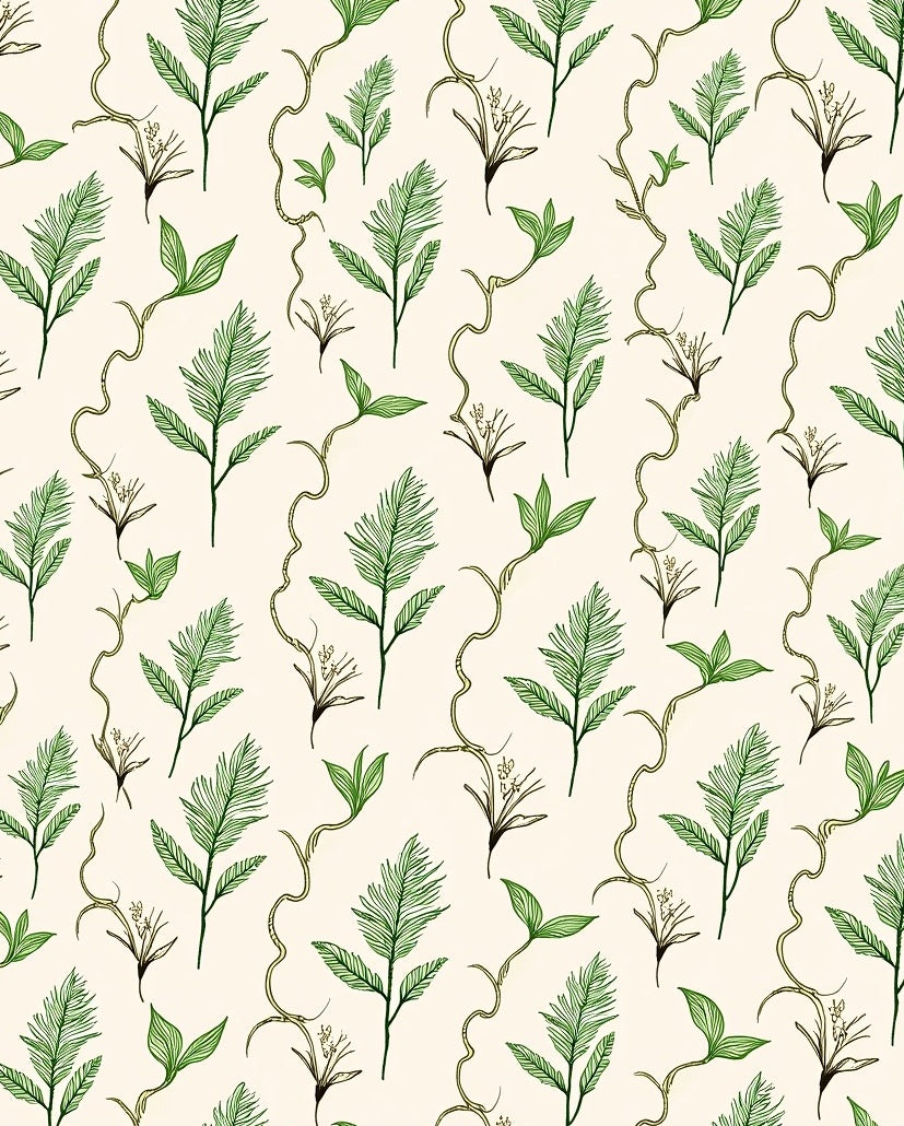 Whimsical Green Foliage Vine Pattern Rug
