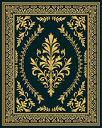 Ornate Gold Floral Damask Design Rug