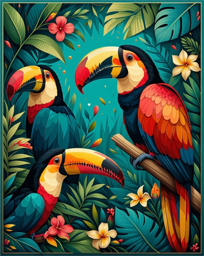 Tropical Toucan Jungle Floral Design Rug