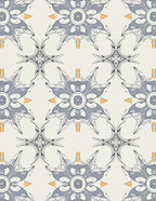 Grey Blue Floral Abstract Tile Design Rug