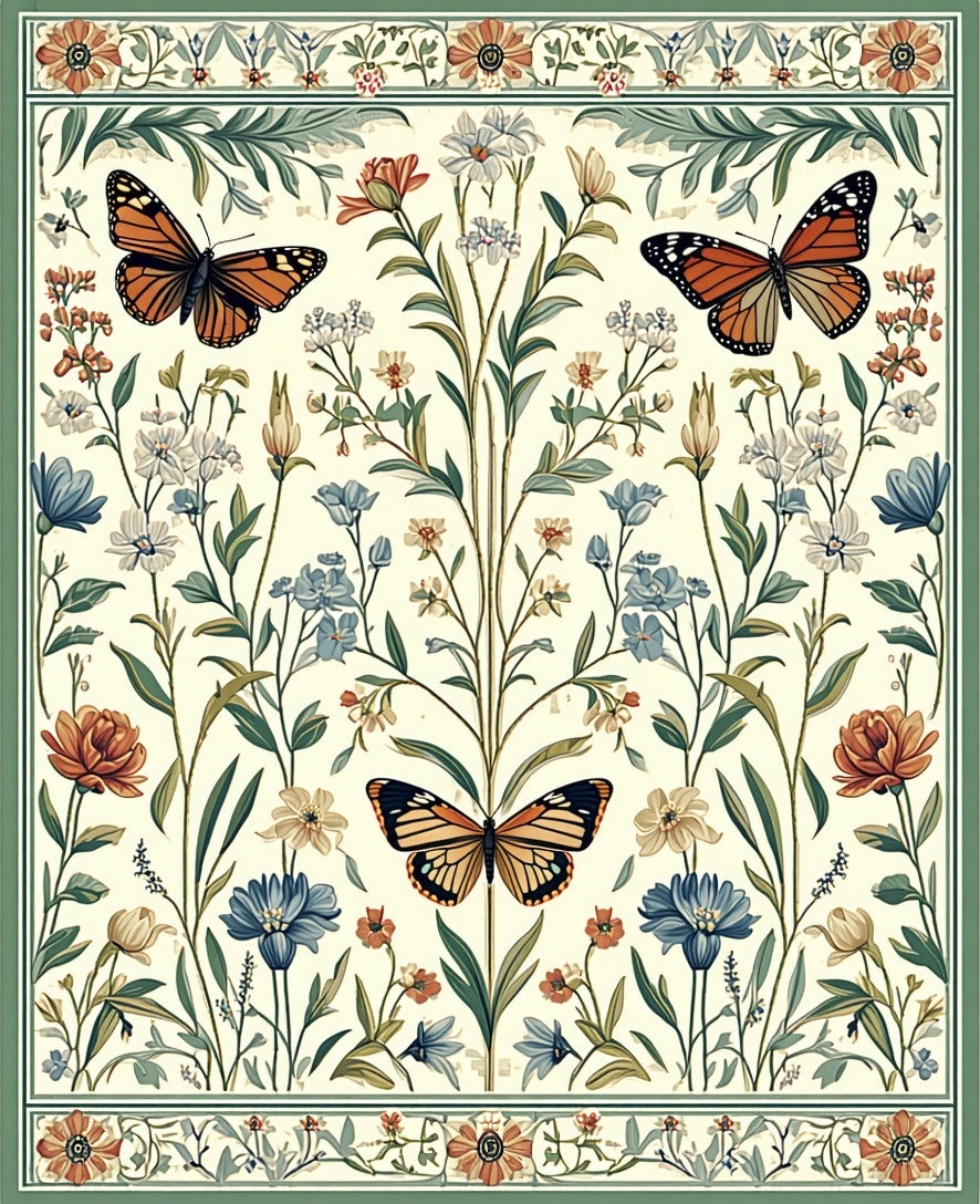 Floral Butterfly Garden Pattern Rug