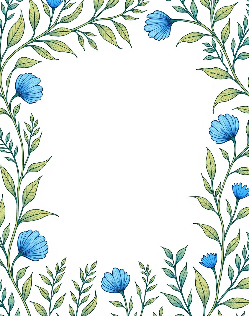 Blue Floral Vine Border Rug