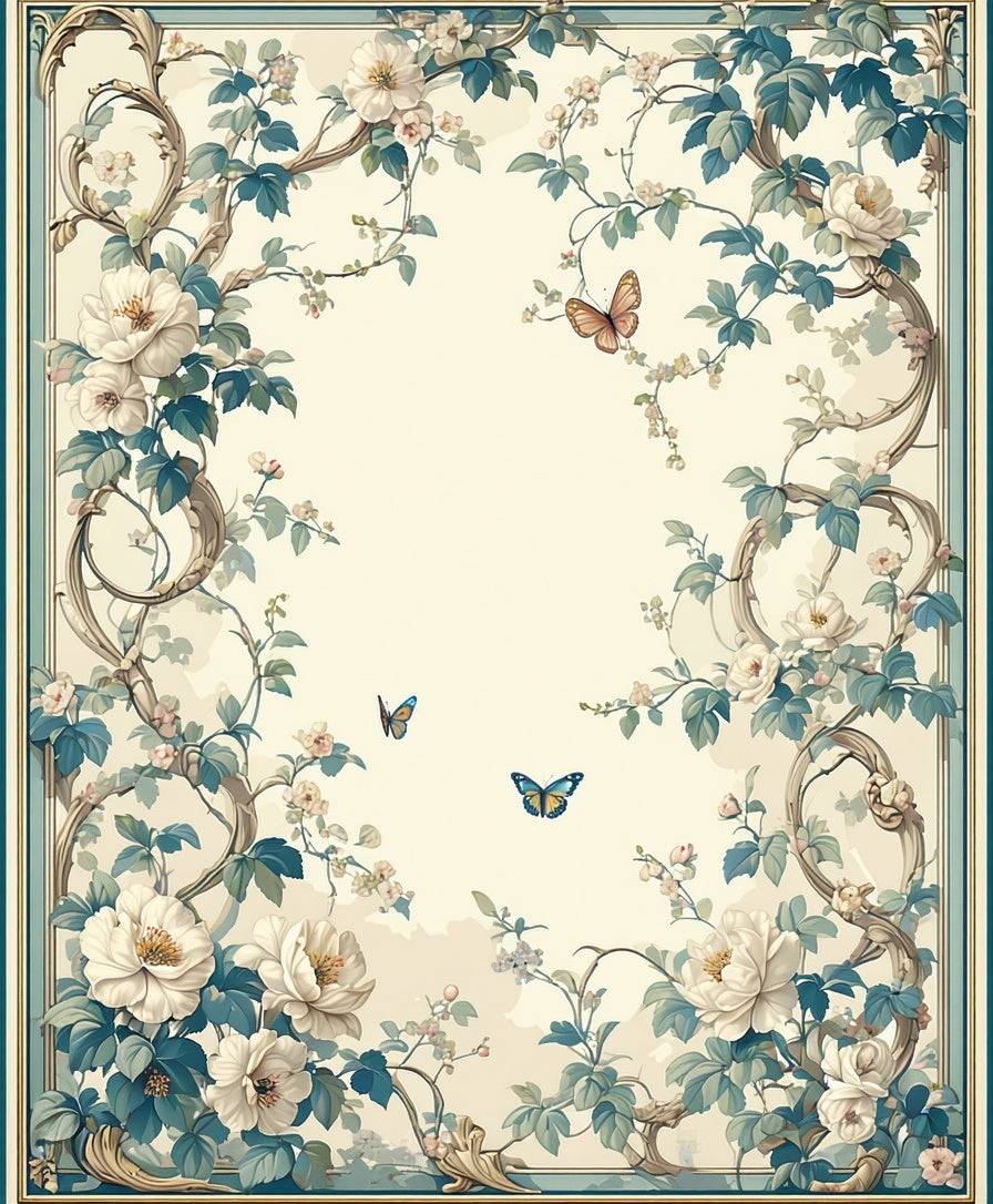 Whimsical Floral Vine Butterflies Rug