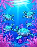 Cute Teal Turtles Coral Reef Design Rug