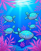 Cute Teal Turtles Coral Reef Design Rug