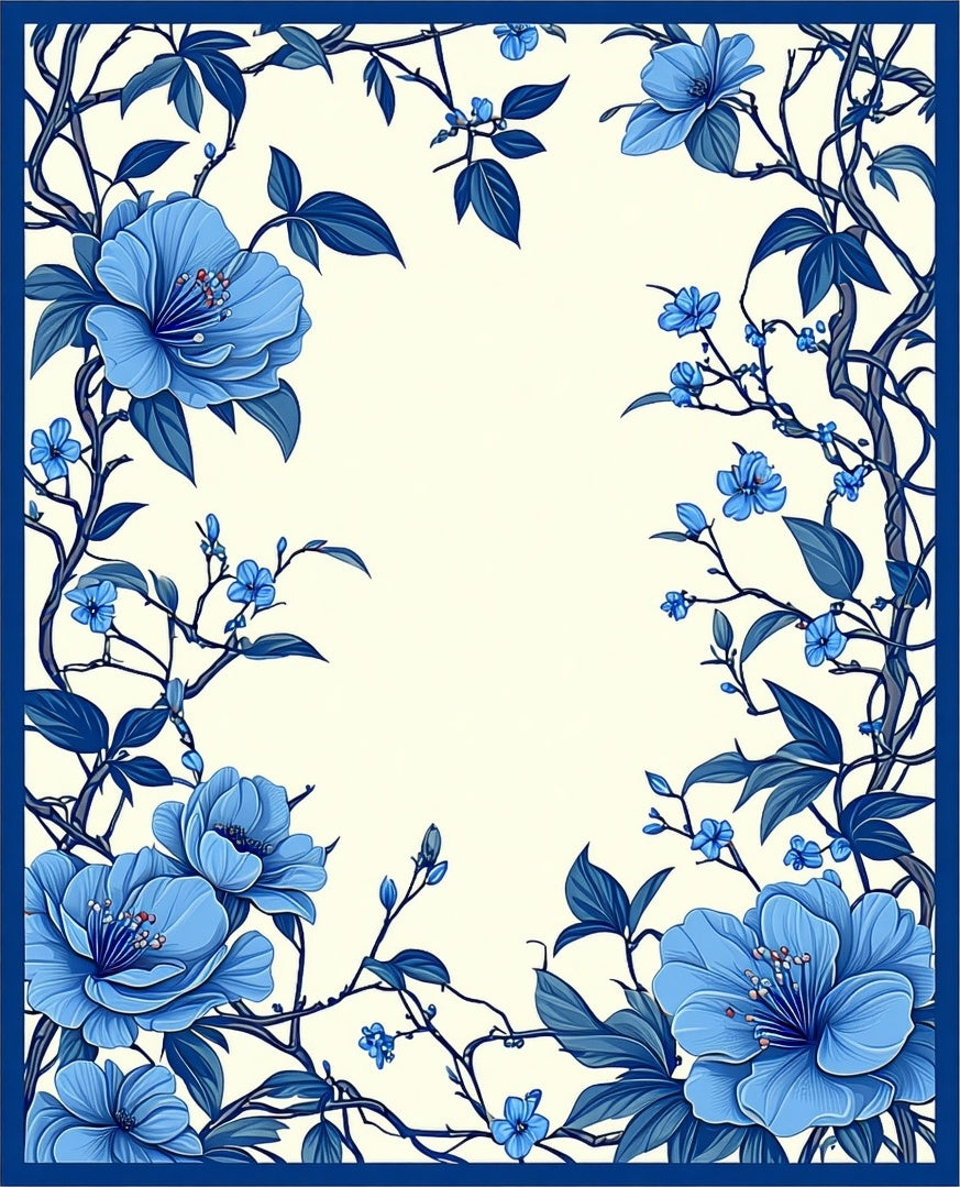 Charming Blue Floral Vines Design Rug