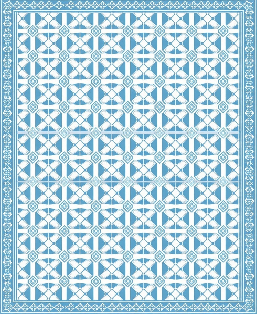 Classic Blue White Geometric Motif Rug