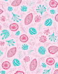Pink Teal Whimsical Floral Leaf Pattern Rug