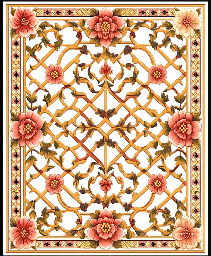 Ornate Floral Lattice Pattern Rug