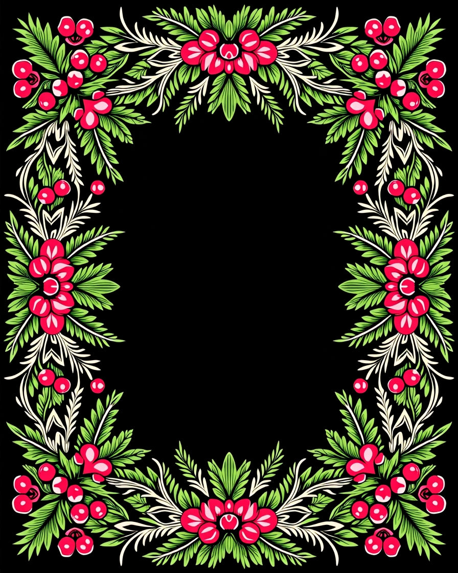 Vibrant Crimson Floral Leaf Border Rug