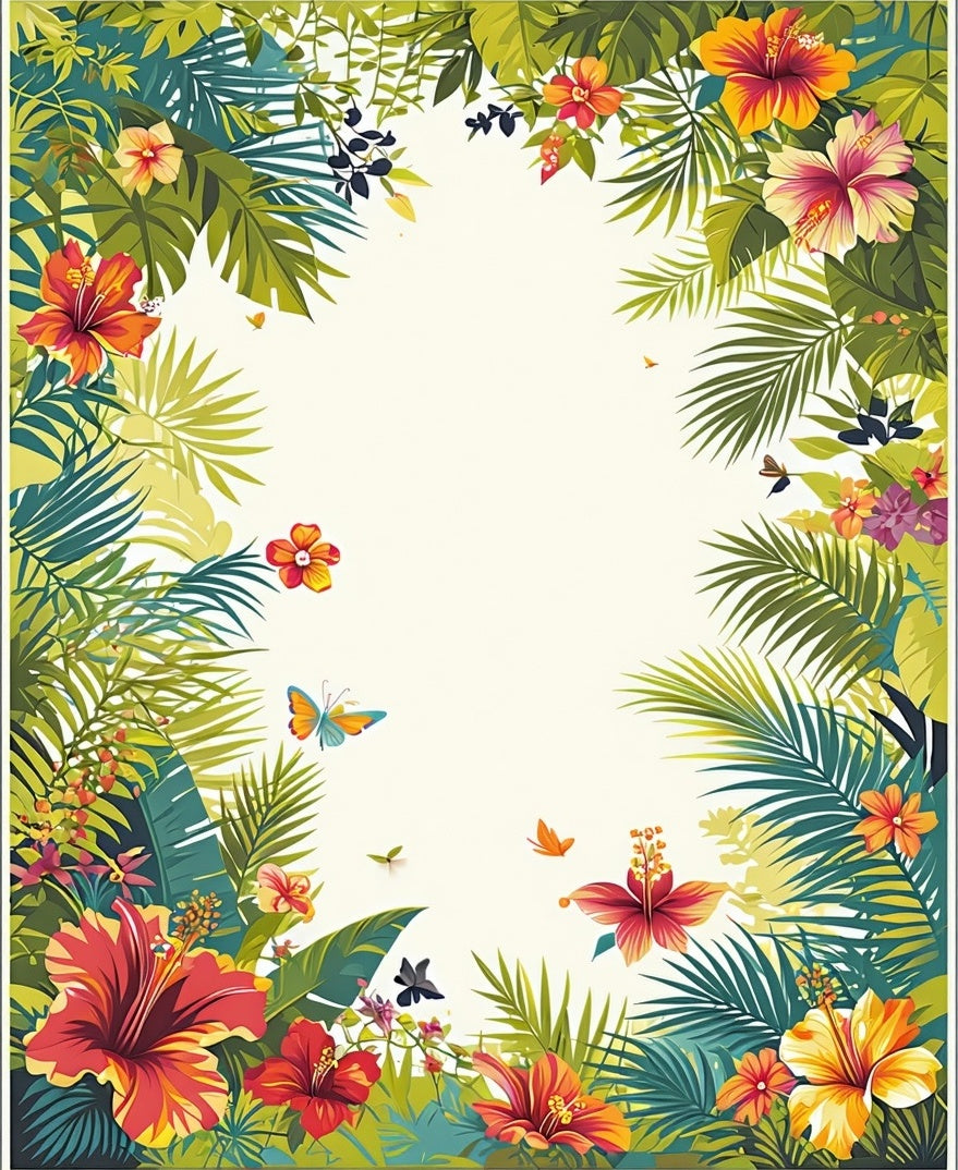 Vibrant Tropical Floral Butterfly Garden Rug