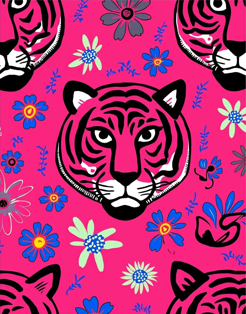 Bright Tiger Floral Pattern Design Rug