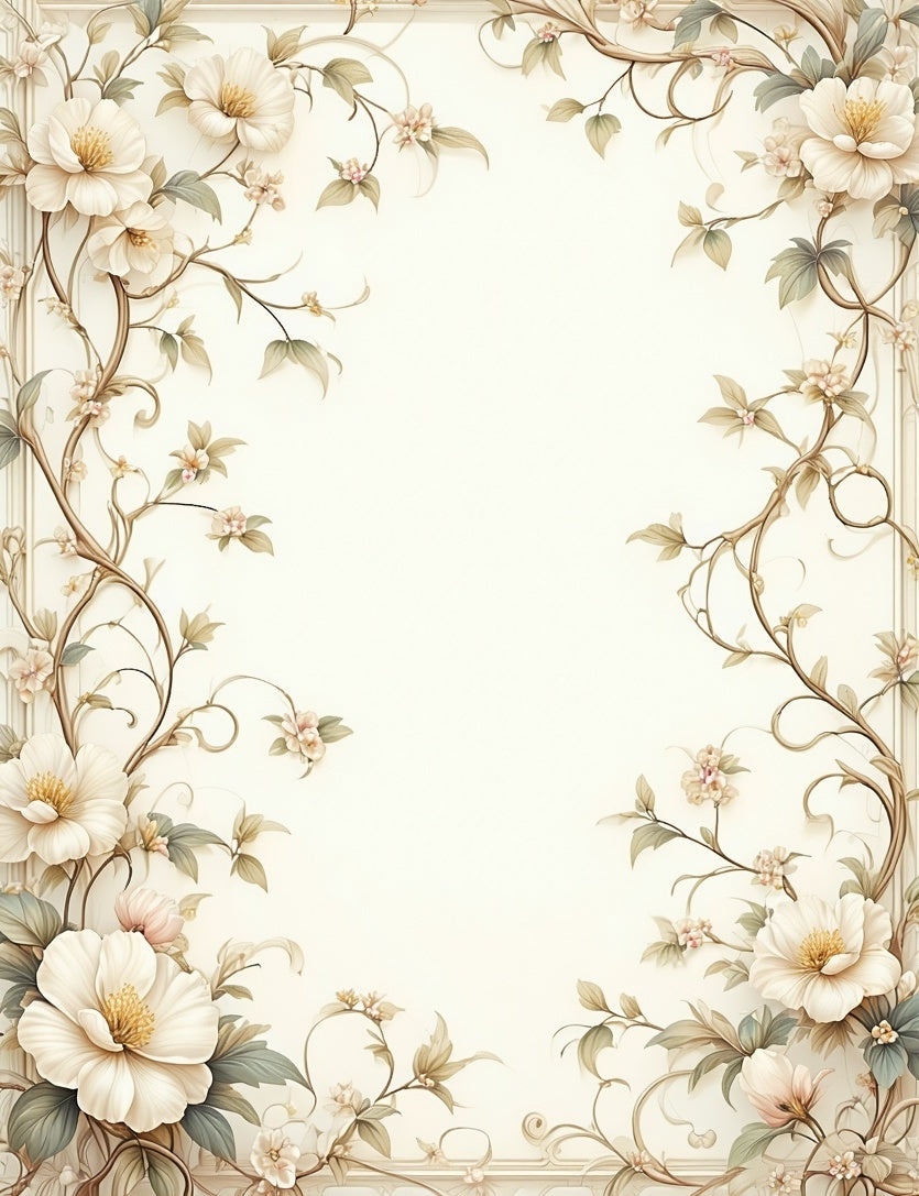 Elegant Cream Floral Vine Scroll Design Rug