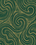 Deep Green Gold Swirl Pattern Rug