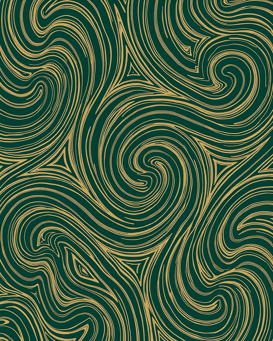 Deep Green Gold Swirl Pattern Rug