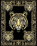 Bold Tiger Faces Within Ornate Frame Rug