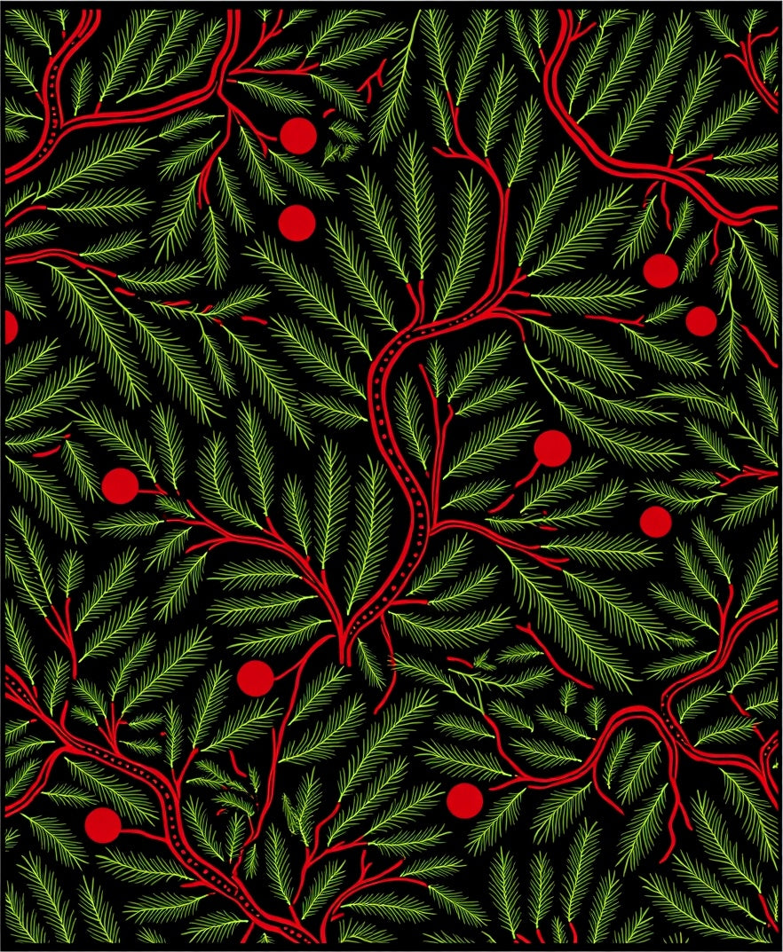 Vibrant Red Berries Evergreen Branches Rug