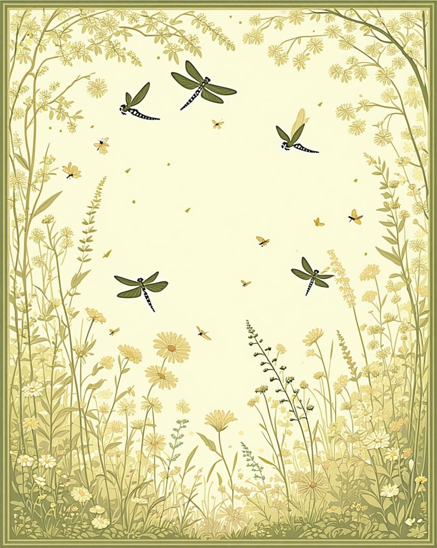 Dragonfly Garden Whimsical Floral Design Rug