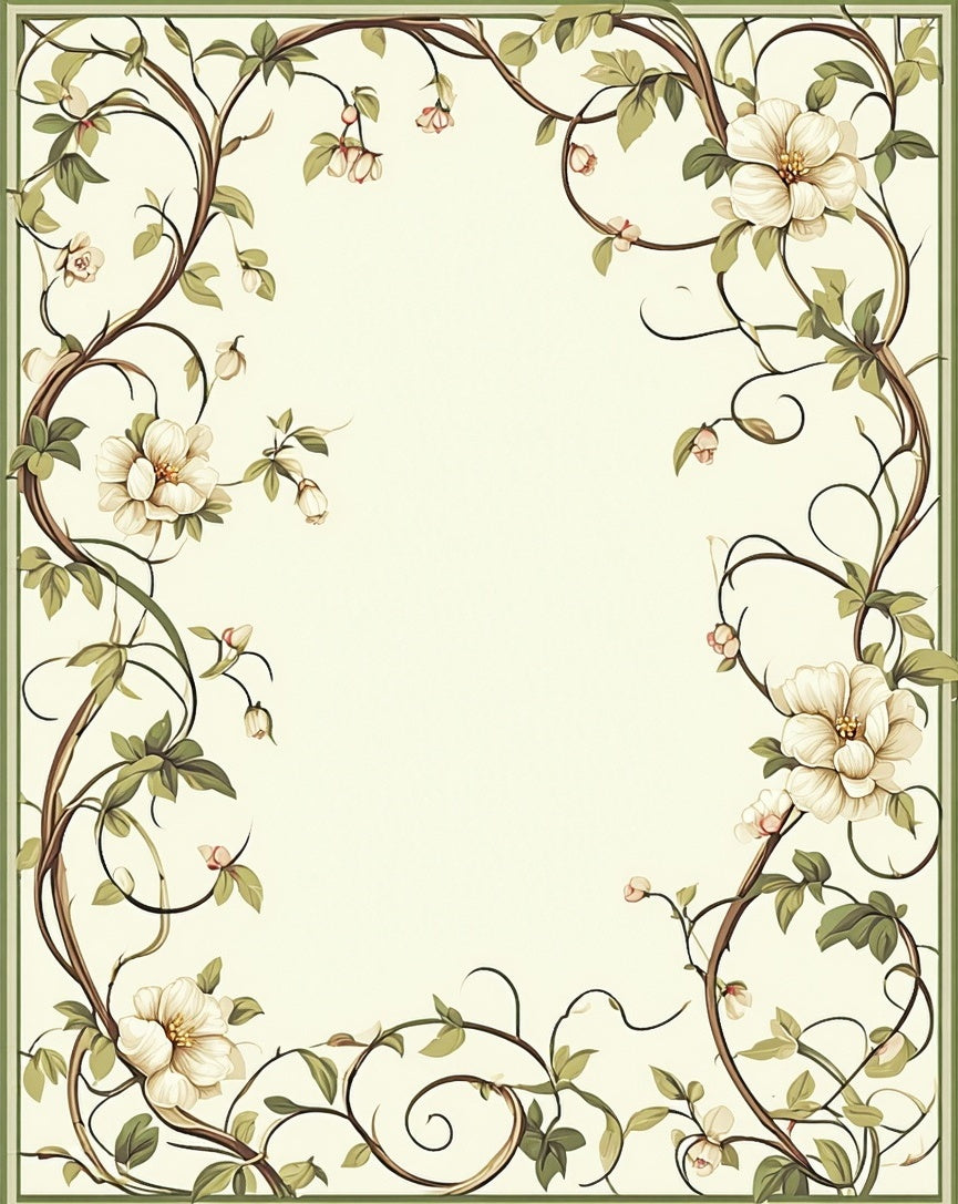 Botanical Vines With Cream Flowers Rug