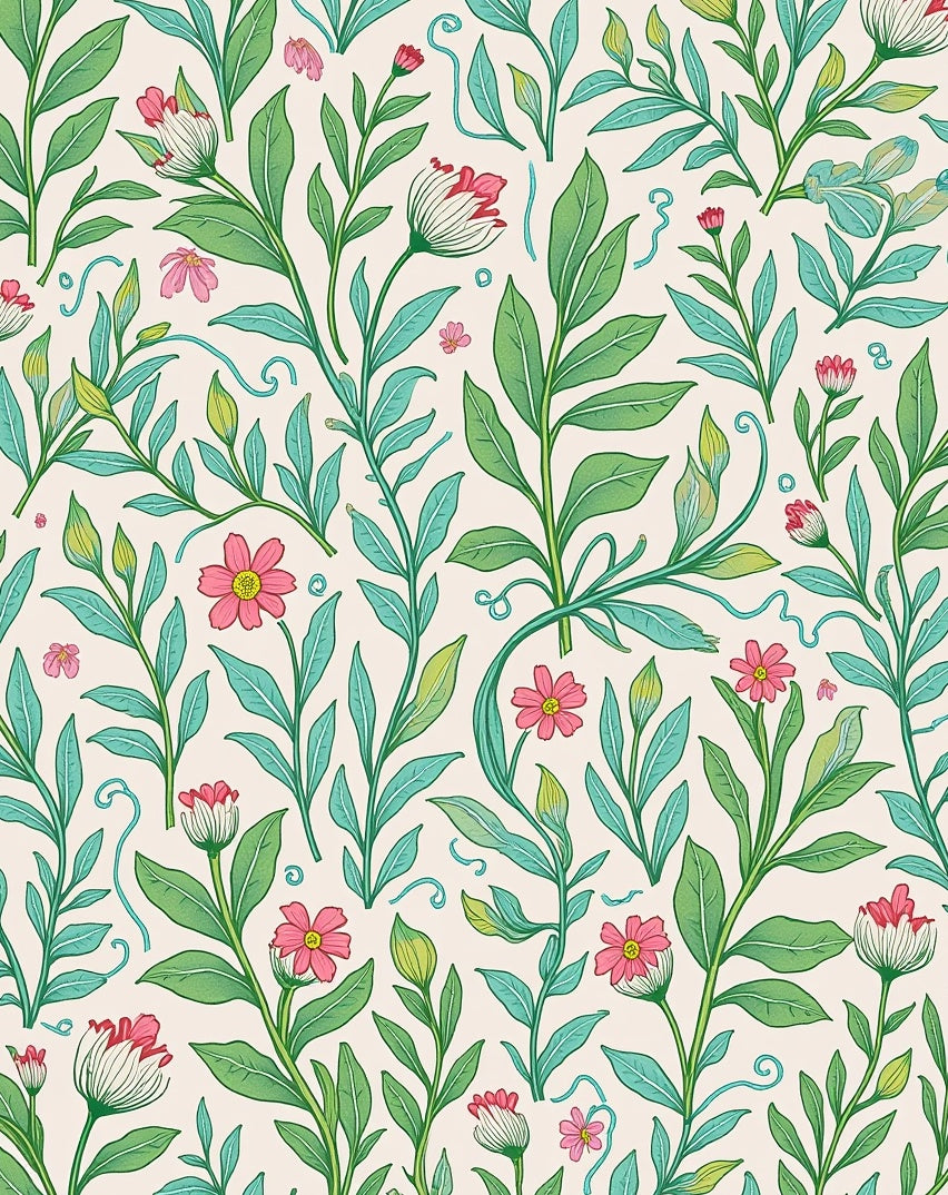 Botanical Floral Sketch Pattern Rug