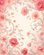 Elegant Pink Floral Scroll Design Rug