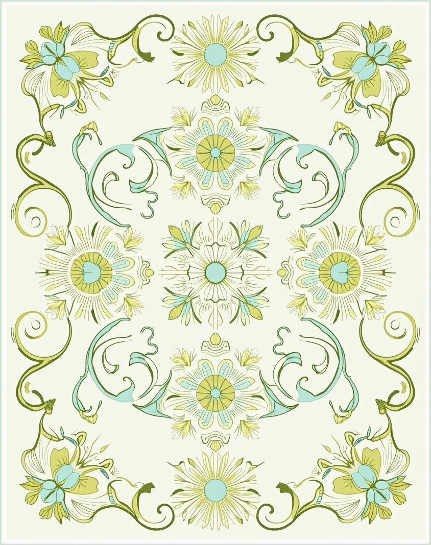 Art Nouveau Floral Swirl Inlay Rug