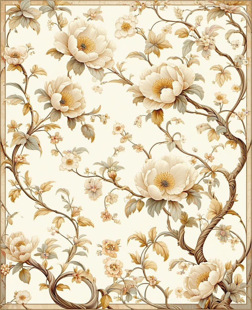 Vintage Peony Blossom Vine Pattern Rug
