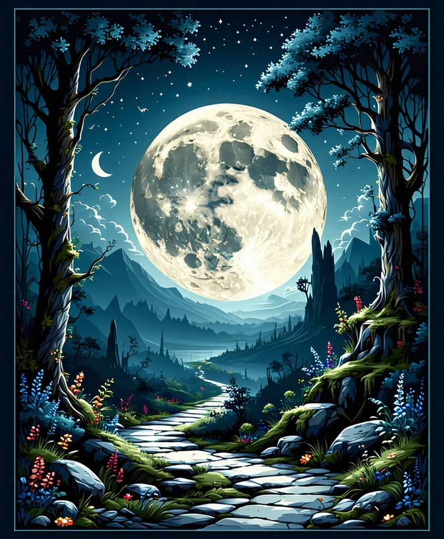 Enchanting Lunar Landscape With Winding Path Rug