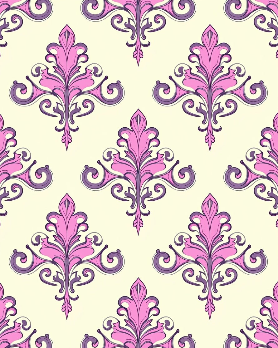 Pink Purple Floral Damask Pattern Rug